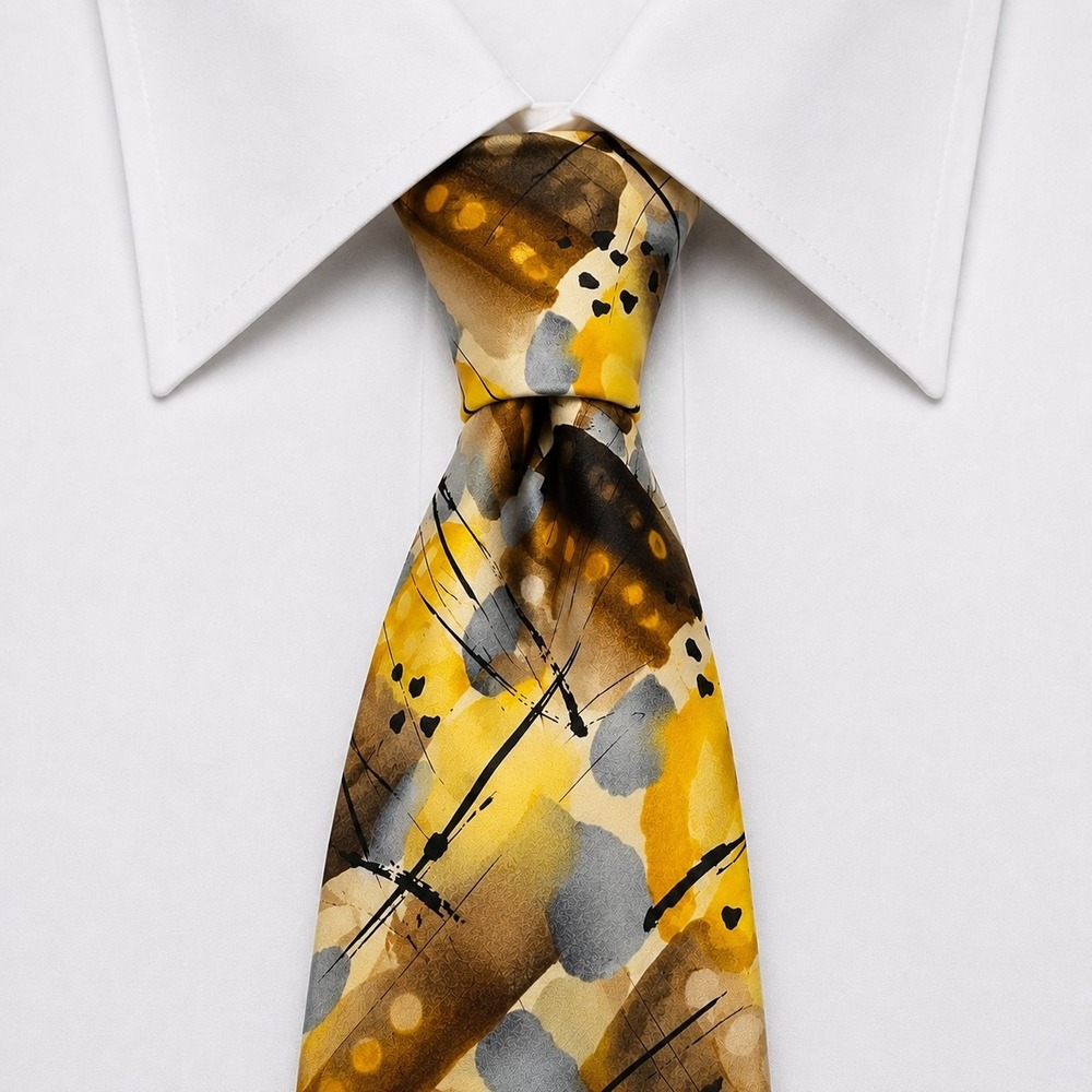 J. Garcia Necktie Men OS Yellow Thistle Ghost Watercolor Silk Abstract Art Tie